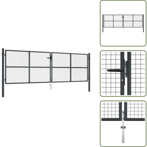 Puerta de jardín con malla - vidaXL Puerta de jardín de malla acero galvanizado 400 x 125 cm gris - Puerta de jardín de acero