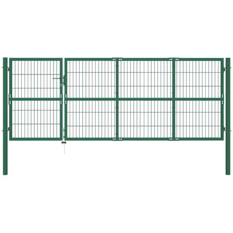Puerta de jardín con postes 350 x 120 cm acero verde