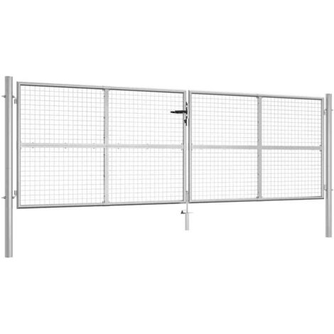 Puerta de jardín de acero galvanizado, 415 x 125 cm, color plata