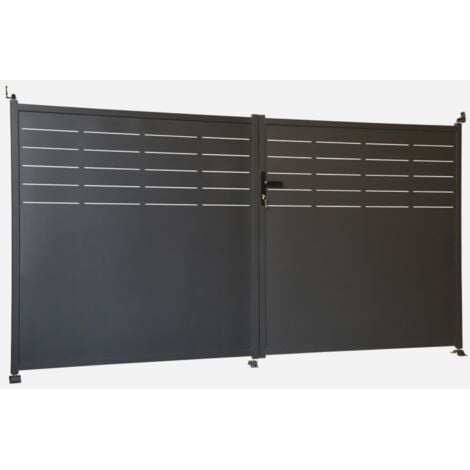 SWEEEK Puerta de jardín de acero galvanizado de 2 hojas con cerradura y manija