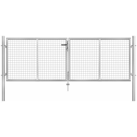 vidaXL Puerta de jardín de acero galvanizado plateado 306x125 cm - Plateado