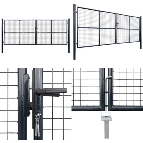 Puerta de jardín de malla acero galvanizado 400 x 150 cm gris - Puerta de jardín galvanizada - Puerta de jardín acero