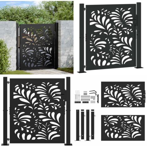 Puerta de jardín diseño ondulado de acero negro 100x100 cm - Acero - Puerta de seguridad