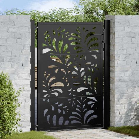 Puerta de jardín diseño ondulado de acero negro 105x130 cm
