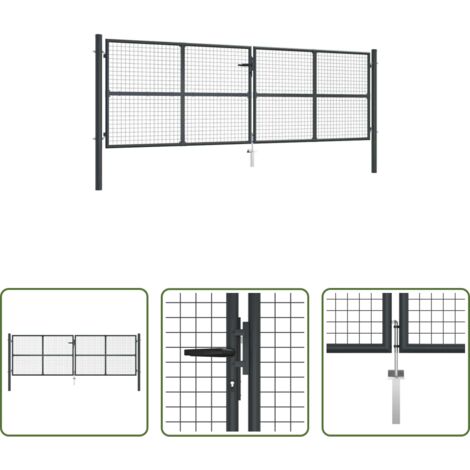Puerta de jardín galvanizada -  Puerta de jardín de malla acero galvanizado 400 x 125 cm gris