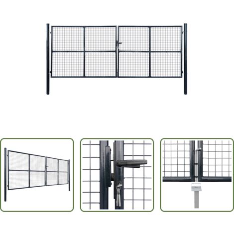 Puerta de jardín galvanizada - Puerta de jardín de malla acero galvanizado 400 x 150 cm gris