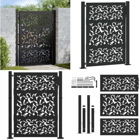 Puerta de jardín negra 100x125 cm diseño de hojas de acero - Puerta de acero - Puerta de jardín negra