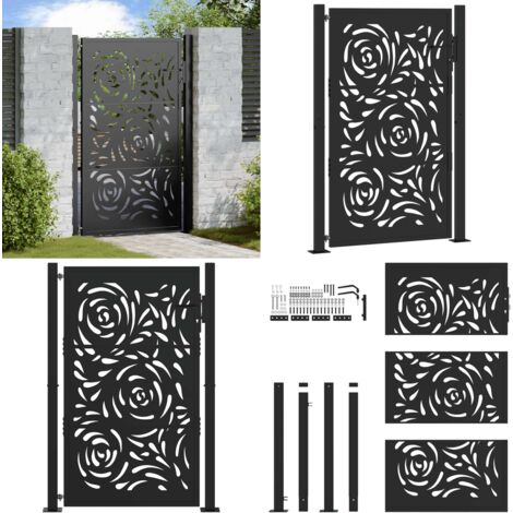 Puerta de jardín negra 100x150 cm acero diseño llama - Puerta de patio - Puerta de acero