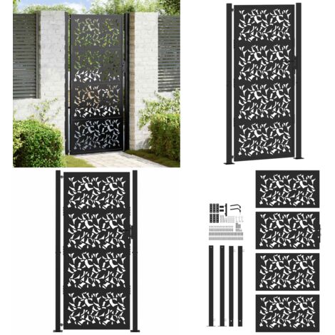 Puerta de jardín negra 100x200 cm diseño de hojas de acero - Puerta de acero - Puerta de jardín negra