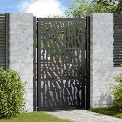 Puerta de jardín negra con diseño de carril de acero 105x155 cm