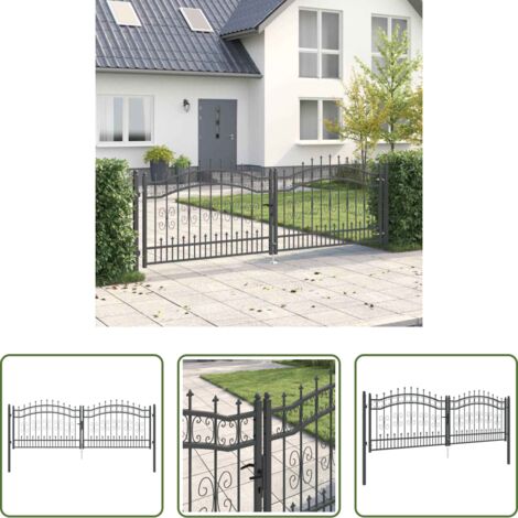 Puerta de jardín -  Puerta de Cerca con Punta de Lanza Gris 305 x 100 cm Acero