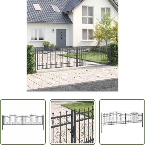 Puerta de jardín -  Puerta de Cerca con Punta de Lanza Gris 404 x 100 cm Acero