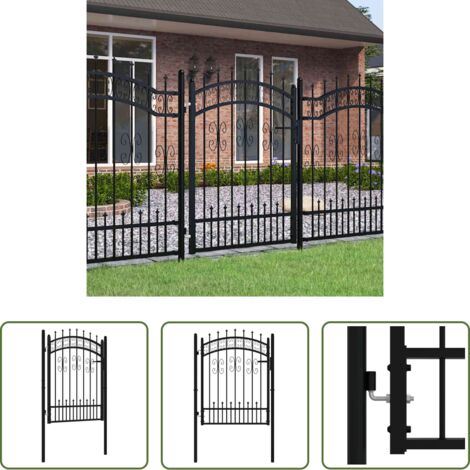 Puerta de jardín -  Puerta de valla Kampen con punta de lanza negra, 103x125 cm, acero