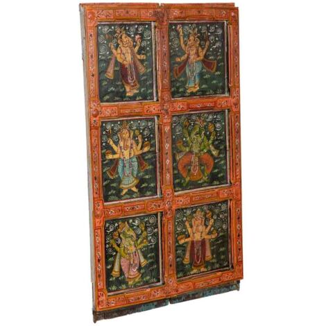 Puerta de madera artesanal de decoracion verde y rojo, 100x11x168h cm
