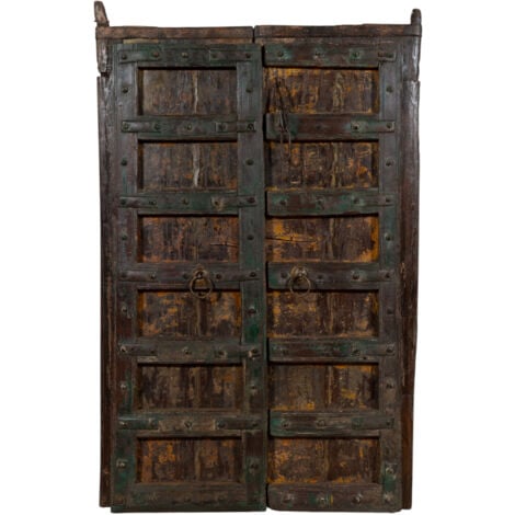 BISCOTTINI Puerta de madera maciza y hierro para interior o exterior antigua medieval