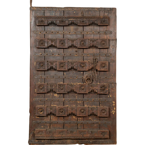 Puerta de madera maciza y hierro para interior o exterior, antigua puerta medieval