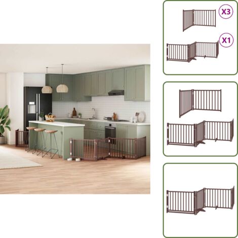 Puerta de madera - vidaXL Puerta de perros plegable 10 paneles madera álamo marrón 800 cm - Puerta de álamo