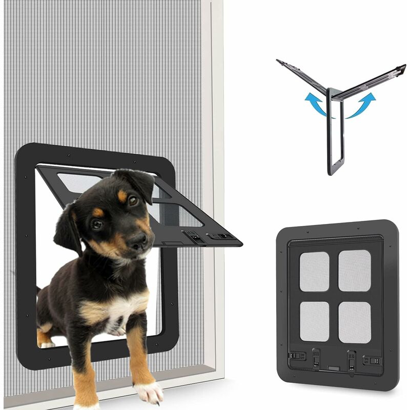 

Puerta de mosquitera para Mascotas para Gatos y Perritos, Puerta corredera con Cerradura de 4 vías para Puertas Exteriores, Solapa de Gato Grande