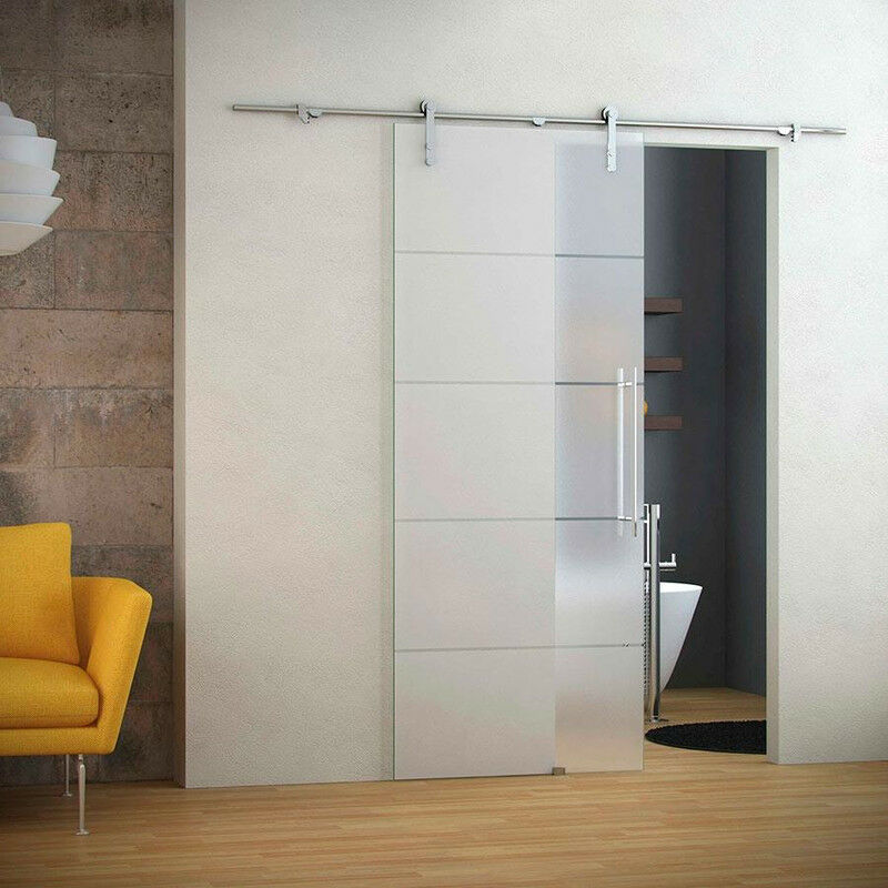 

Puerta de Paso Ducha Baño Corredera,Cristal de 8mm.EVEREST MATE Perfil y componentes en INOX Sujeta con Rodamientos Vistos 75cm