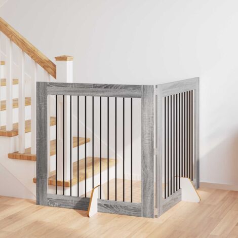 Puerta de perro con soportes 2 pcs Gris  100 x 100 cm