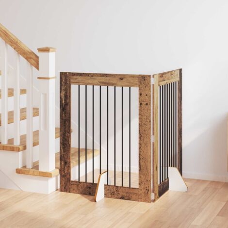 Puerta de perro con soportes 2 pcs Madera envejecida