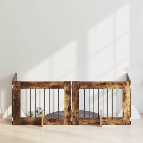 Puerta de perro con soportes 4 pcs Roble Ahumado 80 x 60 cm