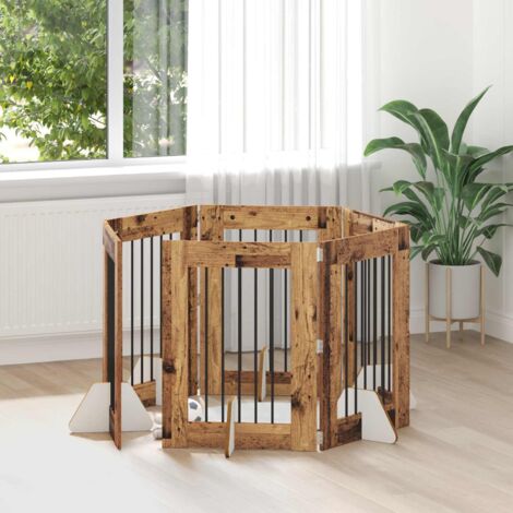 Puerta de perro con soportes 6 pcs Madera envejecida 60 x 80 cm
