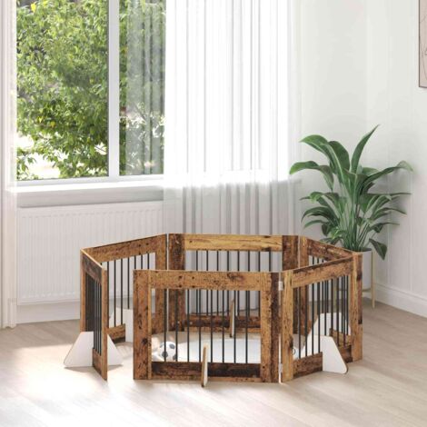 Puerta de perro con soportes 6 pcs Madera envejecida 80 x 60 cm
