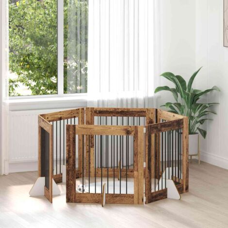 Puerta de perro con soportes 6 pcs Madera envejecida 80 x 80 cm