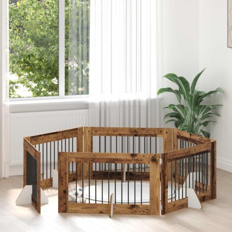 Puerta de perro con soportes 6 pcs Madera envejecida
