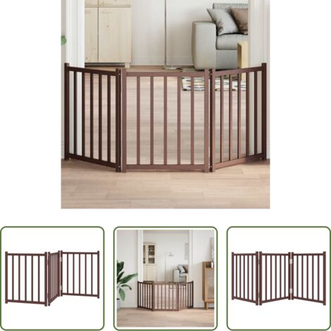 Puerta de perro -  Puerta de perros plegable 3 paneles madera abeto marrón 150 cm