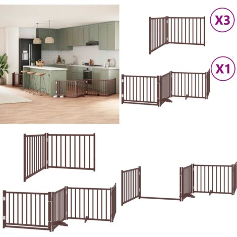 Puerta de perros plegable 10 paneles madera álamo marrón 800 cm - Puerta plegable - Puerta de perros