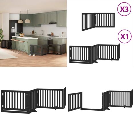 Puerta de perros plegable 10 paneles madera álamo negra 800 cm - Puerta plegable para perros - Puerta de madera para perros