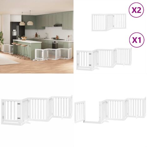 Puerta de perros plegable 12 paneles madera álamo blanca 600 cm - Puerta plegable para perros - Puerta de madera para perros
