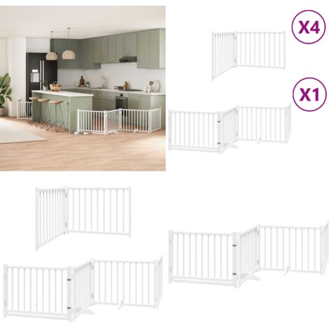 Puerta de perros plegable 12 paneles madera álamo blanca 960 cm - Puerta plegable para perros - Puerta de madera para perros