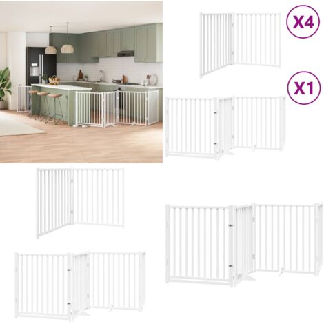 Puerta de perros plegable 12 paneles madera álamo blanca 960 cm - Puerta plegable para perros - Puerta de madera para perros