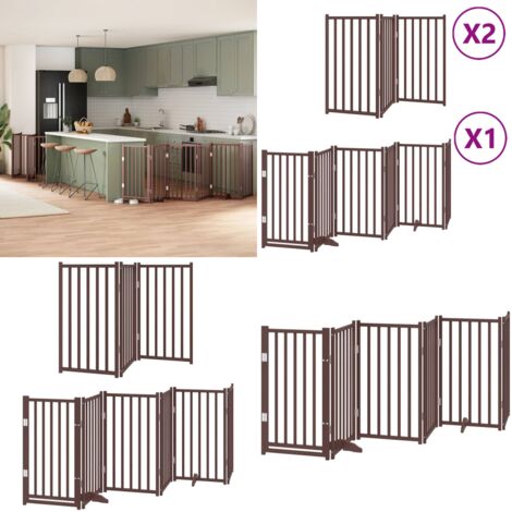 Puerta de perros plegable 12 paneles madera álamo marrón 600 cm - Puerta plegable para perros - Puerta de madera para perros