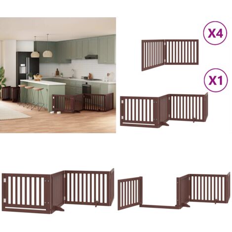 Puerta de perros plegable 12 paneles madera álamo marrón 960 cm - Puerta plegable para perros - Puerta de madera para perros