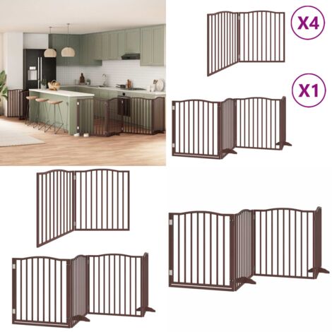 Puerta de perros plegable 12 paneles madera álamo marrón 960 cm - Puerta plegable para perros - Puerta de madera para perros
