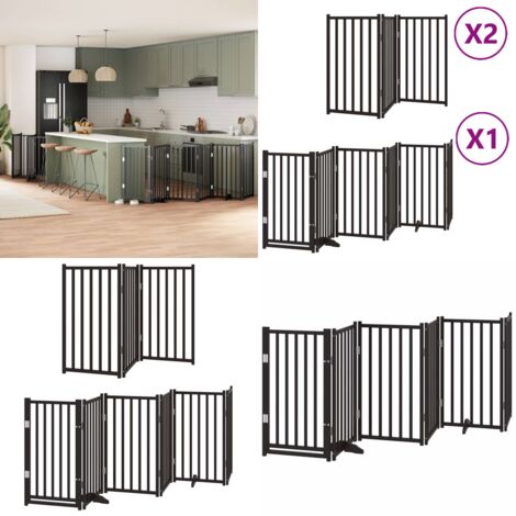 Puerta de perros plegable 12 paneles madera álamo negra 600 cm - Puerta plegable para perros - Puerta de madera para perros