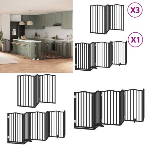 Puerta de perros plegable 15 paneles madera álamo negra 750 cm - Puerta plegable para perros - Puerta de madera para perros