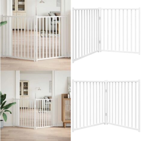Puerta de perros plegable 2 paneles madera abeto blanco 160 cm - Puerta plegable para perros - Puerta de madera para perros