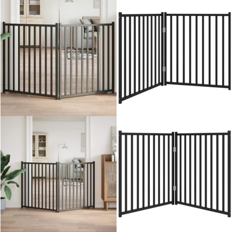 Puerta de perros plegable 2 paneles madera abeto negro 160 cm - Puerta plegable para perros - Puerta de madera para perros