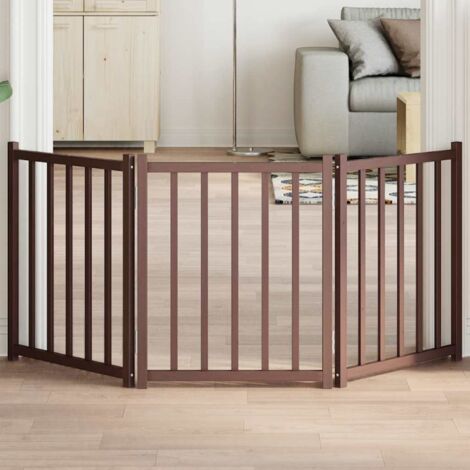Puerta de perros plegable 3 paneles madera abeto marrón 150 cm