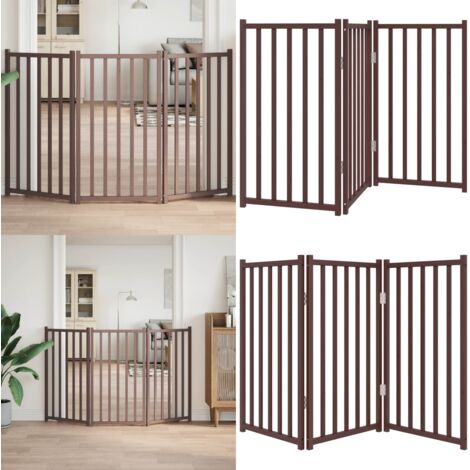 Puerta de perros plegable 3 paneles madera abeto marrón 150 cm - Puerta de perro - Puerta plegable