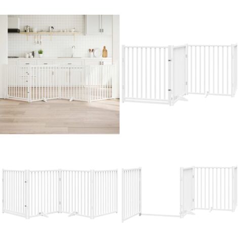 Puerta de perros plegable 4 paneles madera abeto blanco 320 cm - Puerta plegable para perros - Puerta de madera para perros