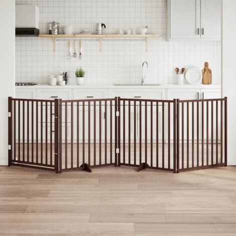 Puerta de perros plegable 4 paneles madera abeto marrón 320 cm