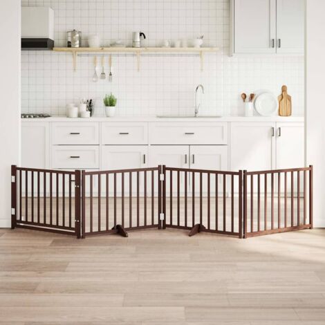 Puerta de perros plegable 4 paneles madera abeto marrón 320 cm