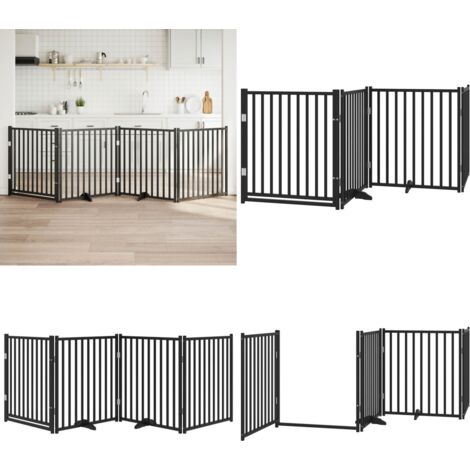 Puerta de perros plegable 4 paneles madera abeto negro 320 cm - Puerta plegable para perros - Puerta de madera para perros