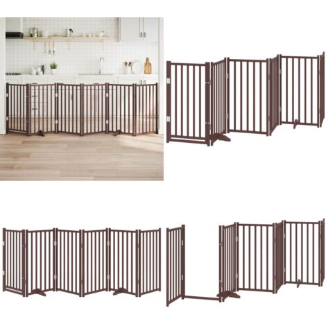 Puerta de perros plegable 6 paneles madera abeto marrón 300 cm - Puerta plegable para perros - Puerta de madera para perros